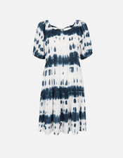 Tie Dye Puff Sleeve Dress, Blue (BLUE), large