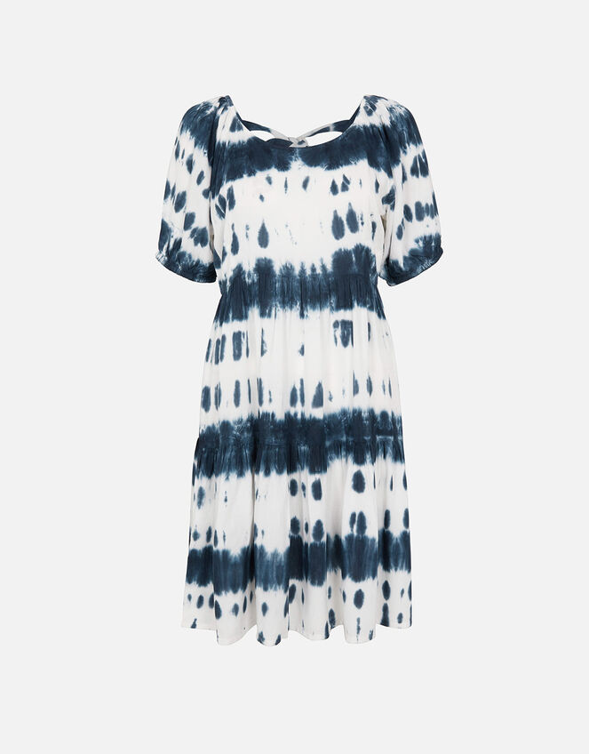 Tie Dye Puff Sleeve Dress, Blue (BLUE), large