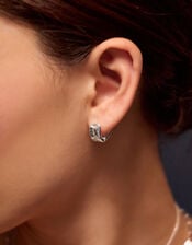 Sterling Silver-Plated Molten Huggie Hoop Earrings, , large