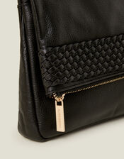 Leather Woven Clutch Bag, Black (BLACK), large