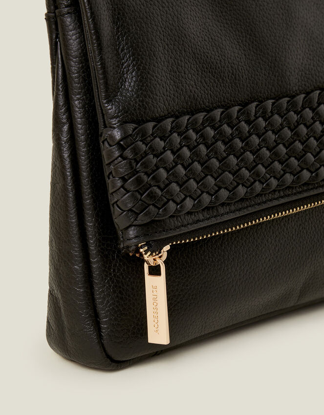 Leather Woven Clutch Bag, Black (BLACK), large