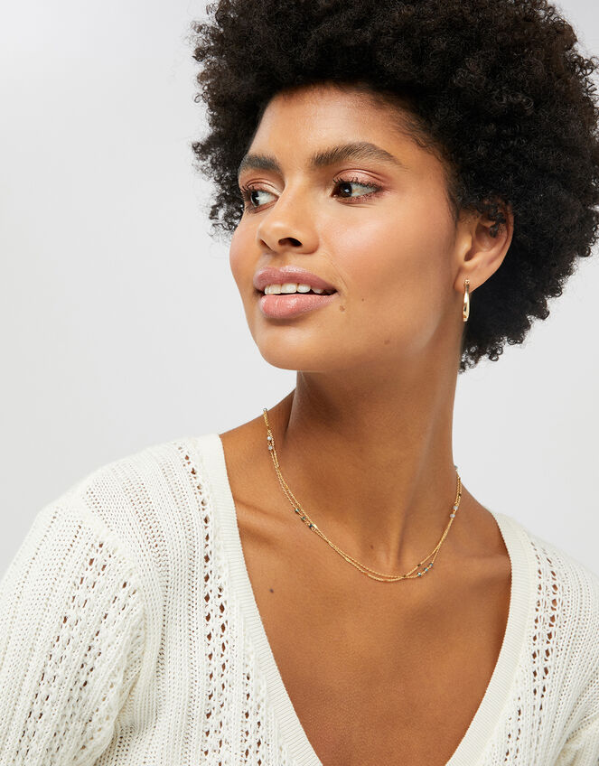 Gold-Plated Beaded Layered Necklace, , large