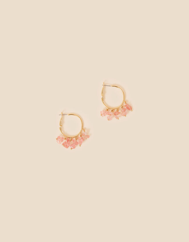 Raw Cut Stone Statement Hoop Earrings, , large