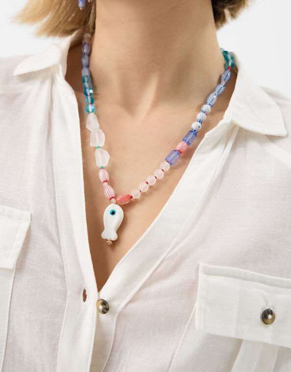 Frosted Fish Beaded Necklace, , large