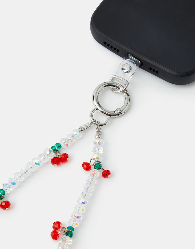 Beaded Cherry Wrist Phone Strap, , large