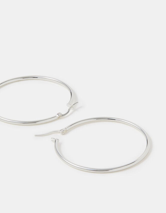 Sterling Silver-Plated Hoop Earrings, , large