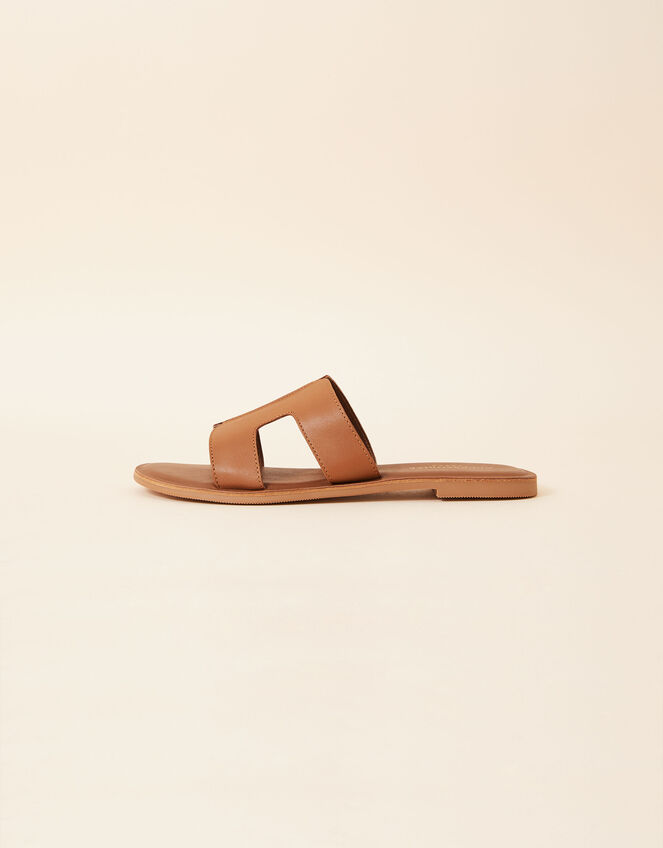 Leather Cut-Out Detail Sliders, Tan (TAN), large