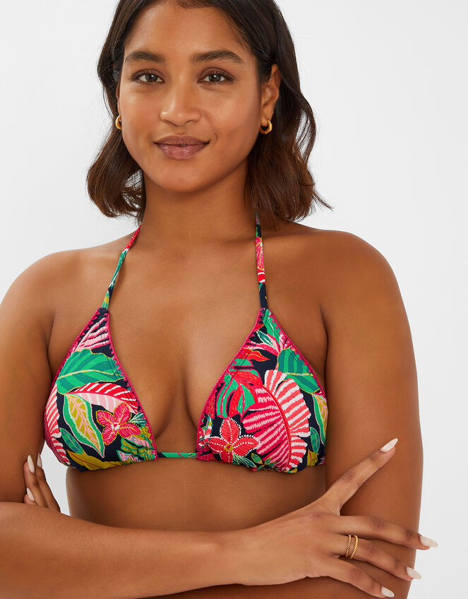 Tropical Print Triangle Bikini Top, Black (BLACK), large