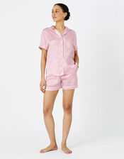 Floral Satin Button Through PJ Set, Pink (PINK), large