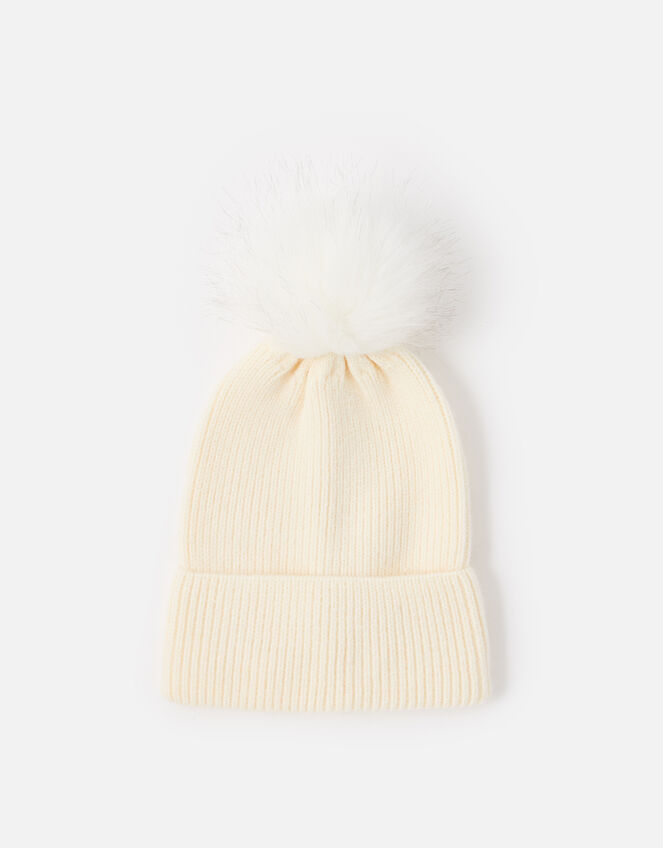 Knit Pom-Pom Beanie, Natural (NATURAL), large
