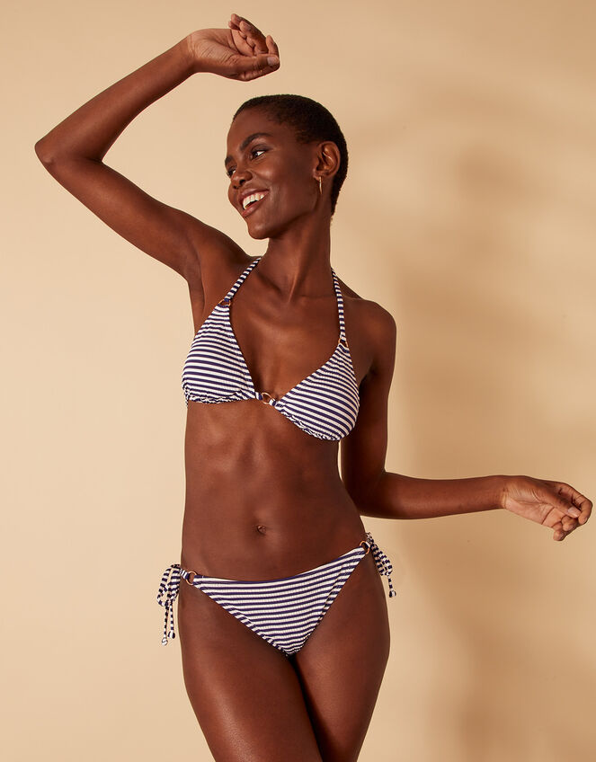 Ring Detail Stripe Triangle Bikini Top, Blue (NAVY), large
