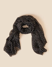 Monochrome Spot Print Scarf in Recycled Polyester, , large