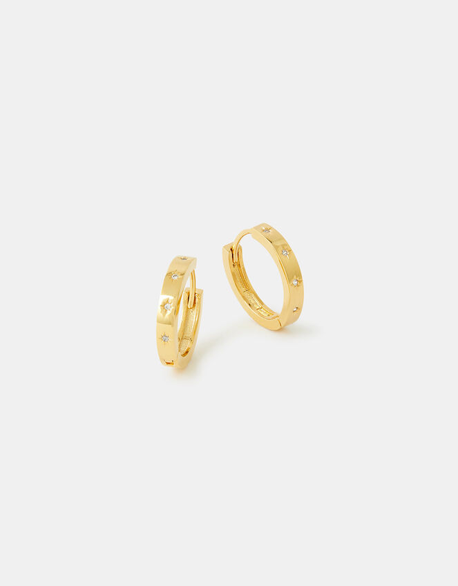 Gold-Plated Sparkle Star Hoop Earrings, , large