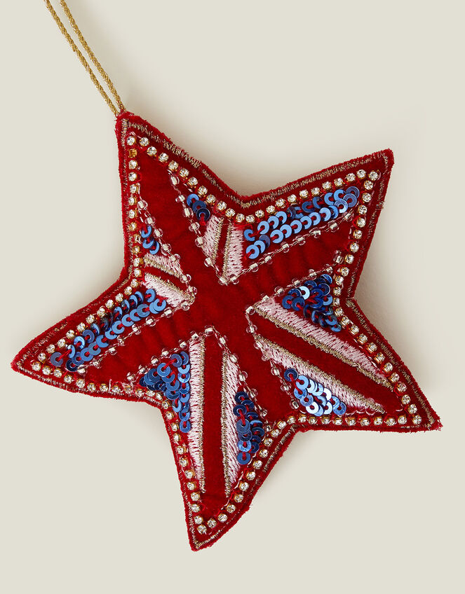 Embellished Union Jack Star Christmas Tree Decoration, , large