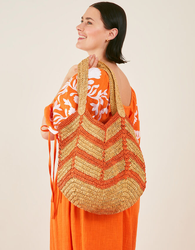 Raffia Chevron Shoulder Bag, , large