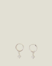 Sterling Silver Diamond Drop Hoops, , large