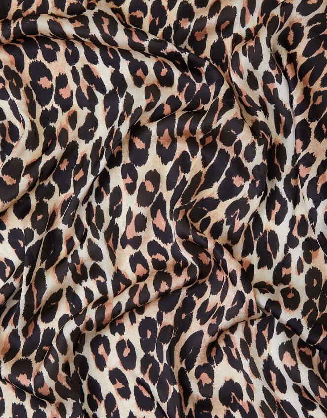 Leopard Print Square Satin Scarf, , large