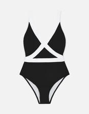 Monochrome Textured Shaping Swimsuit, Black (BLACK WHITE), large