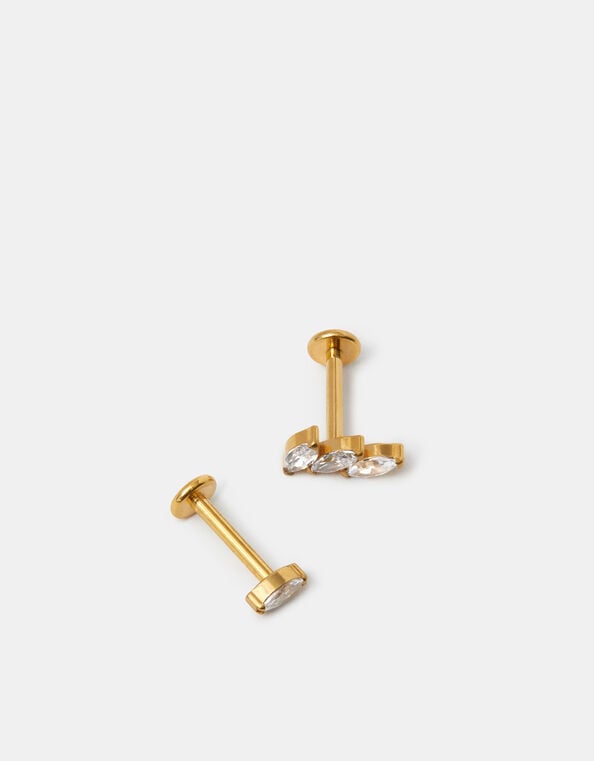 2-Pack 14ct Gold-Plated Titanium Marquise Flatback Studs, , large