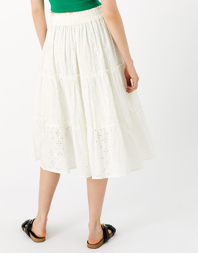 Floral Broderie Tiered Skirt, Ivory (IVORY), large