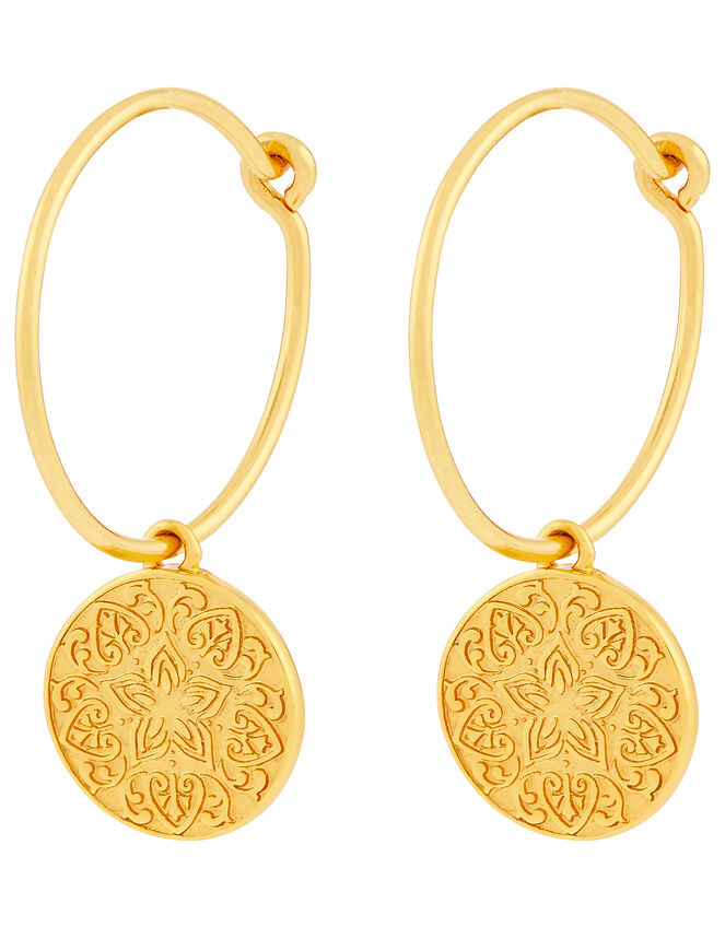 Gold-Plated Lotus Flower Huggie Hoop Earrings, , large