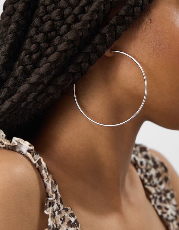 Large Hoop Earrings, Silver (SILVER), large