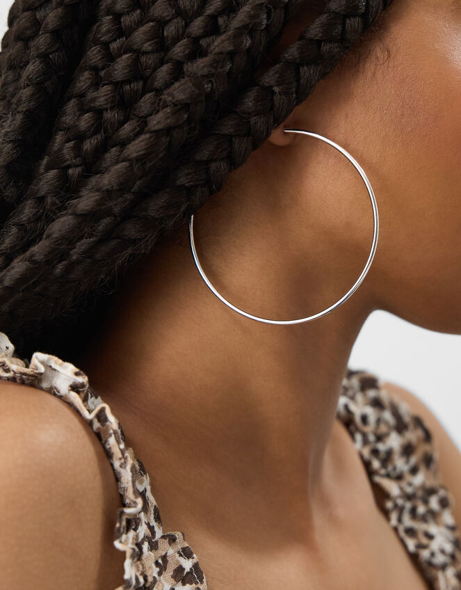 Large Hoop Earrings, Silver (SILVER), large