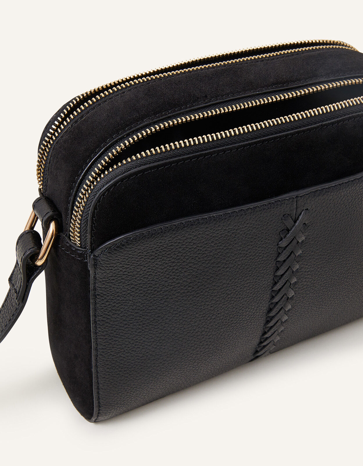 Leather Double Zip Cross Body Bag Black Leather bags