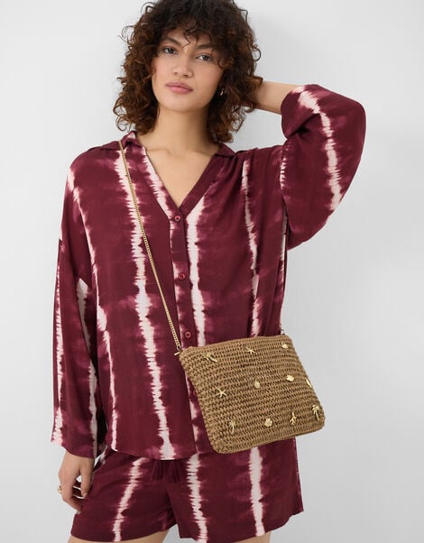Charm Raffia Clutch Bag, , large