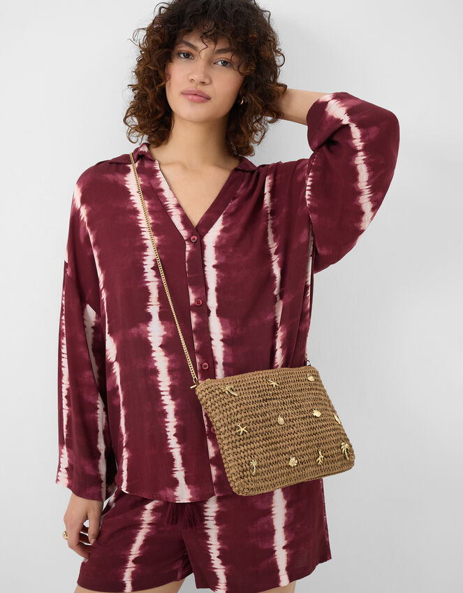 Charm Raffia Clutch Bag, , large