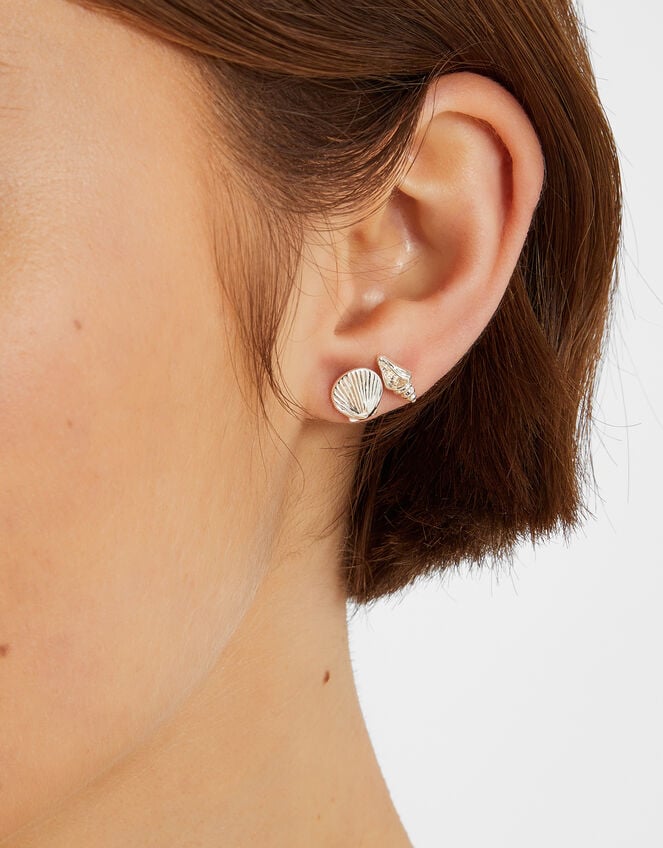5-Pack Seashell Stud Earrings Silver, , large