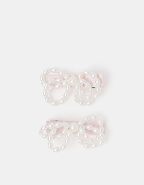 2-Pack Girls Pearl Bow Hair Clips, , large
