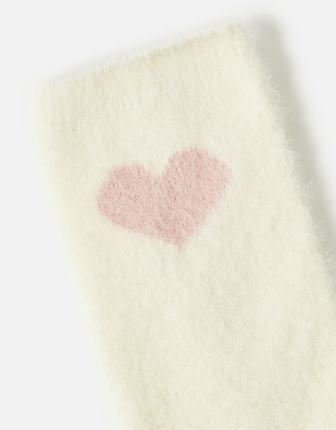 Heart Detail Fluffy Socks, Ivory (IVORY), large