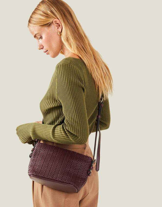 Woven Cross-Body Bag, Red (BURGUNDY), large