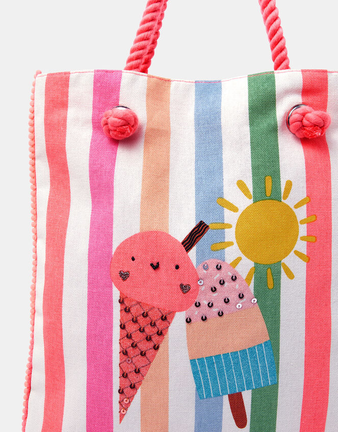 Girls Ice Cream Stripe Shopper Bag, , large