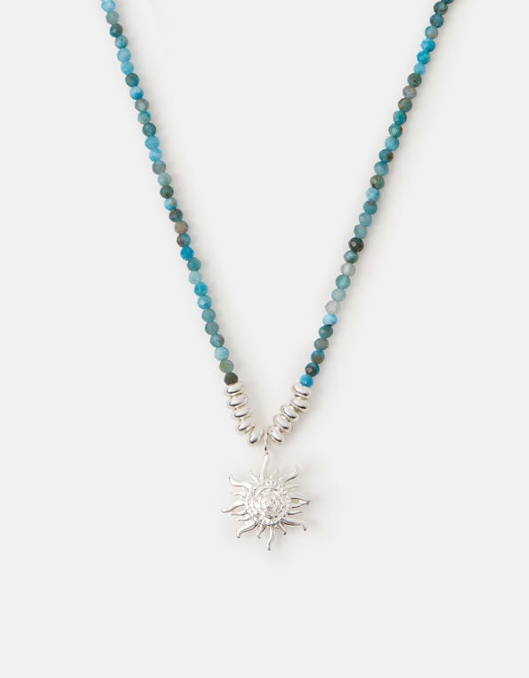 Sterling Silver-Plated Bead Sun Pendant Necklace, , large