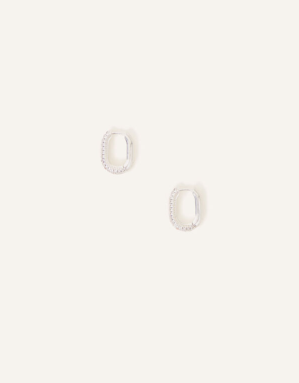 Sterling Silver-Plated Oval Hoops, , large