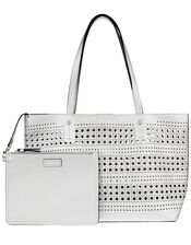 Perforated Shopper with Detachable Zip Pouch, Silver (SILVER), large