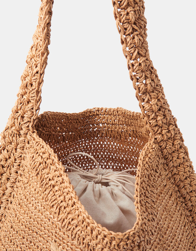 Slouchy Raffia Flower Bag, , large