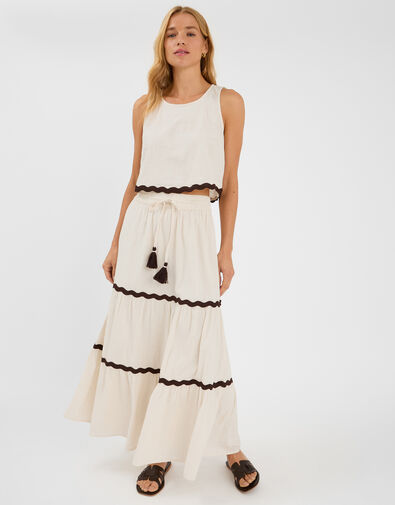 Ric Rac Tiered Maxi Skirt, Ivory (IVORY), large