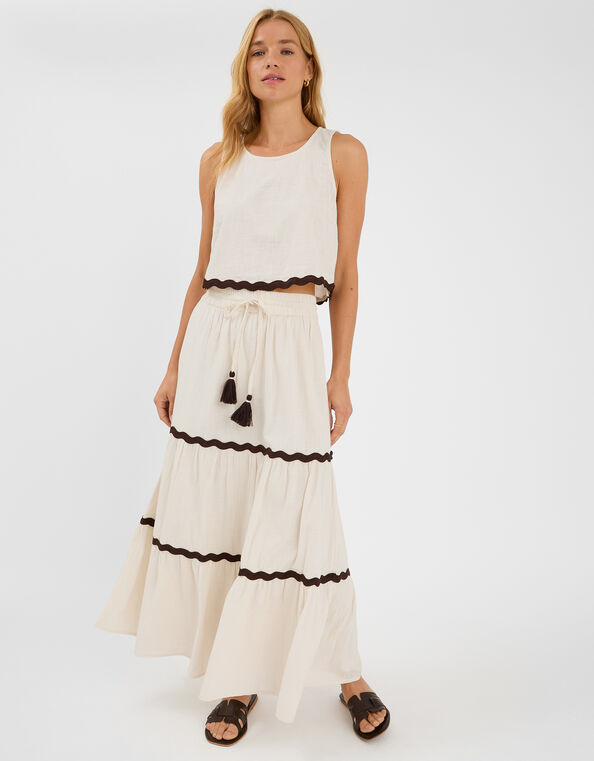 Ric Rac Tiered Maxi Skirt, Ivory (IVORY), large