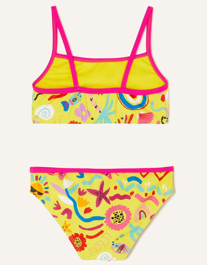 Girls Sunshine Print Bikini Set with Recycled Polyester, Yellow (YELLOW), large