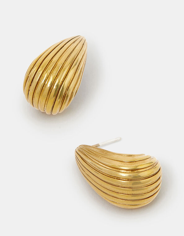 14ct Gold-Plated Ribbed Curve Drop Earrings, , large