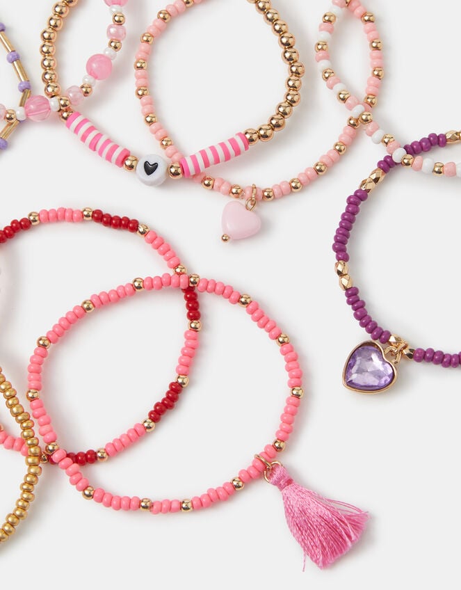 9-Pack Girls Beaded Charm Stretch Bracelets, , large