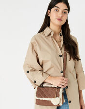 Faux Shearling Top Handle Bag, , large