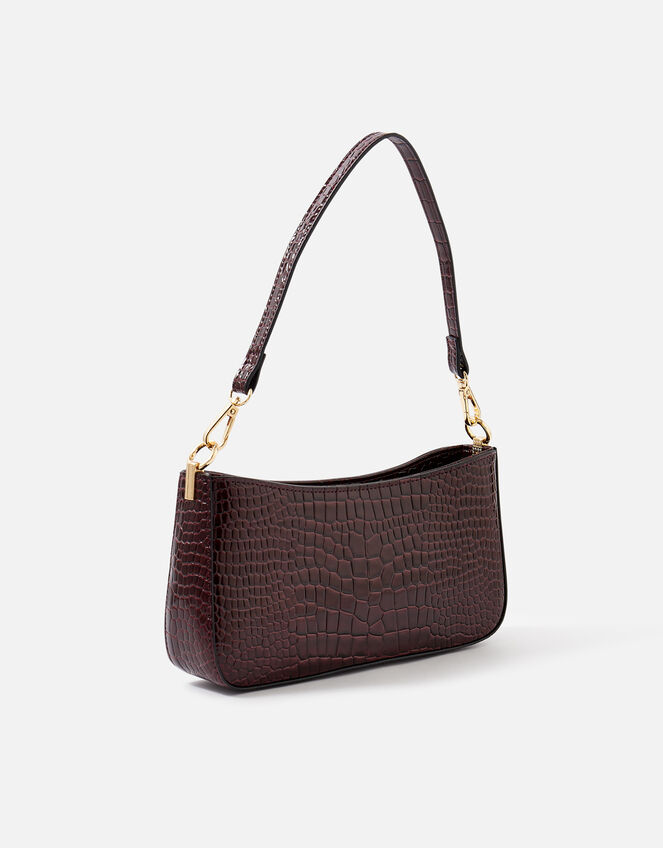 Faux Croc Baguette Bag, Red (BURGUNDY), large