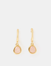 14ct Gold-Plated Rose Quartz Drop Hoop Earrings, , large