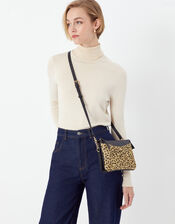 Lucie Leather Cross-Body Bag, Leopard (LEOPARD), large