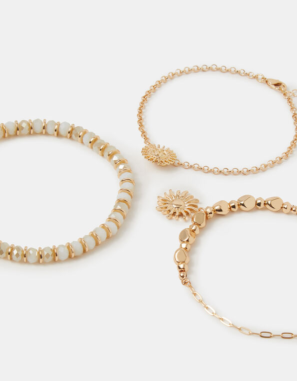 3-Pack Sun Charm Beaded Anklets, , large