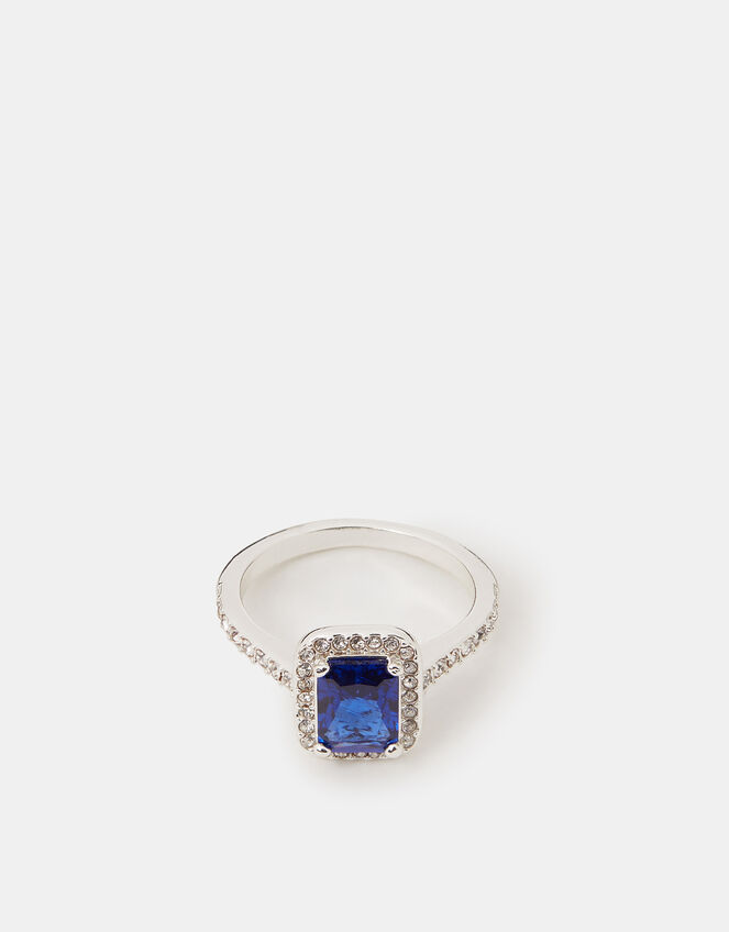 Square Cubic Zirconia Halo Ring, Silver (SILVER), large